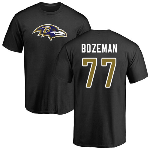 Men Baltimore Ravens Black Bradley Bozeman Name and Number Logo NFL Football #77 T Shirt